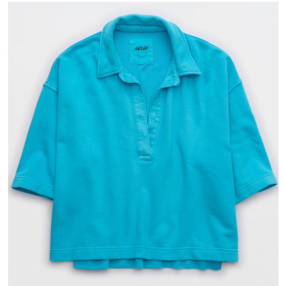 BOGO! Aerie Short Sleeve Sweatshirt Polo Neck Top Blue Size Small